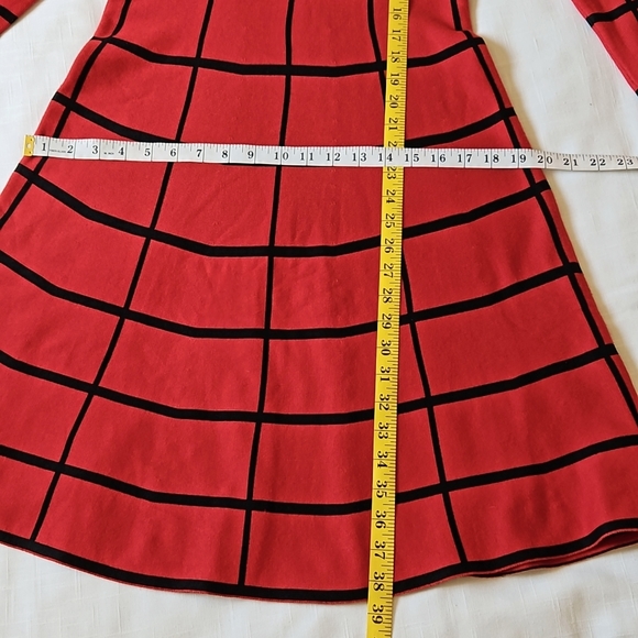 Luxxe Lane Red Plaid Sweater Dress Long Sleeves Fit&Flare Size Medium - Picture 7 of 13